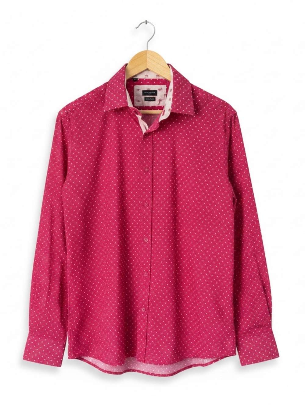 Rosso Milano Italy  Men's Red Dot-Print Button-Down Shirt L (16.5)